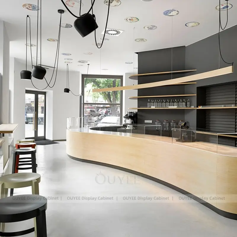Modern Curved Coffee Bar Counter with Central Service Station 1