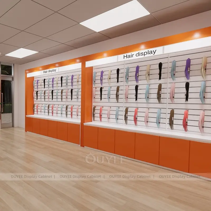 Wig and Hair Extension Store Display Fixtures with Wall Panels and Cashier Counter 1