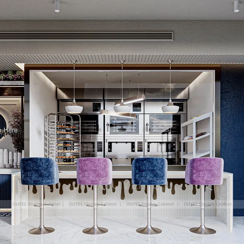 Branded Coffee Counter with Pickup Area and Blue Fluted Front 1