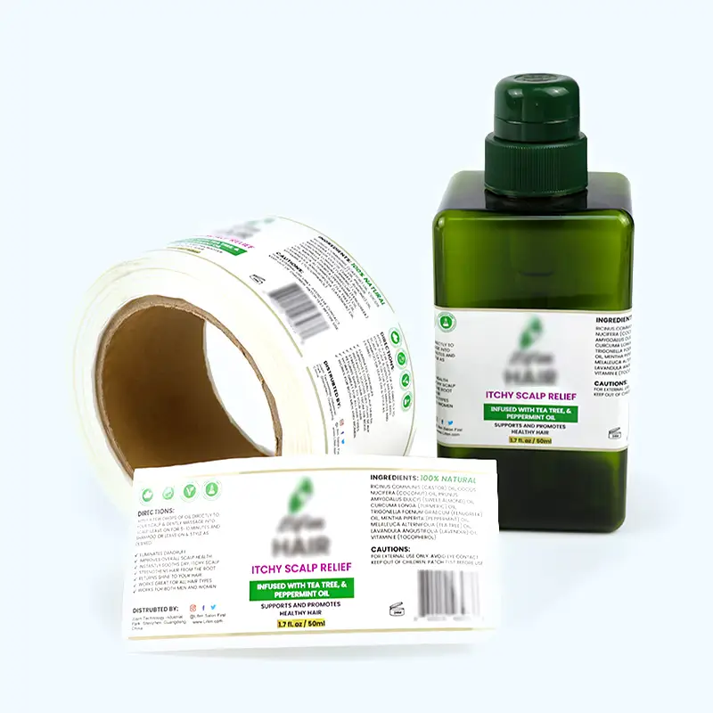 Etichette per prodotti per la cura personale di capelli e cuoio capelluto: informazioni chiare, design pulito. 1
