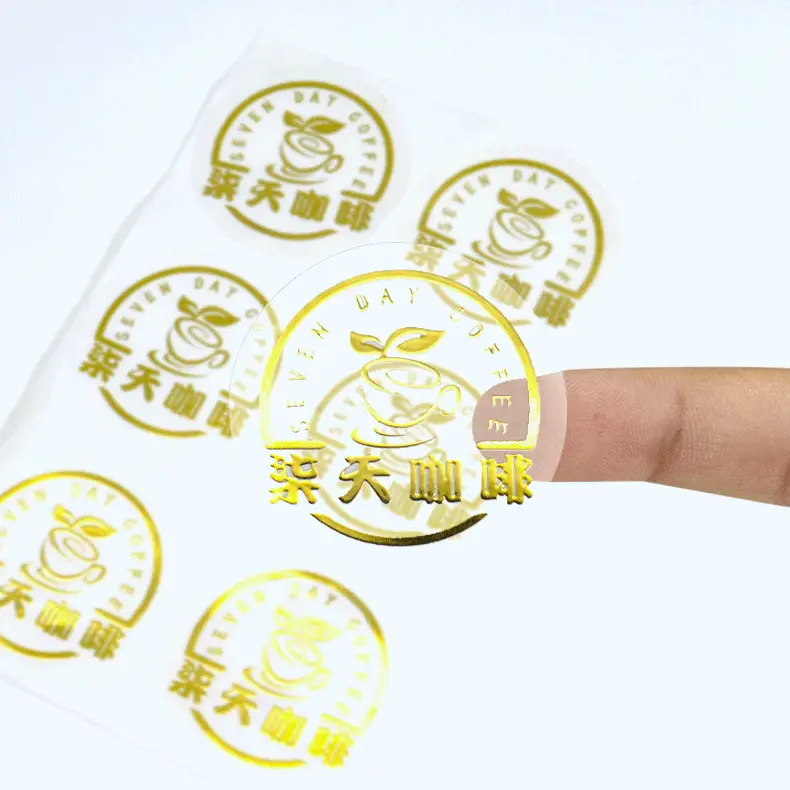 Adesivi trasparenti personalizzati con stampa a caldo in lamina d'oro 1