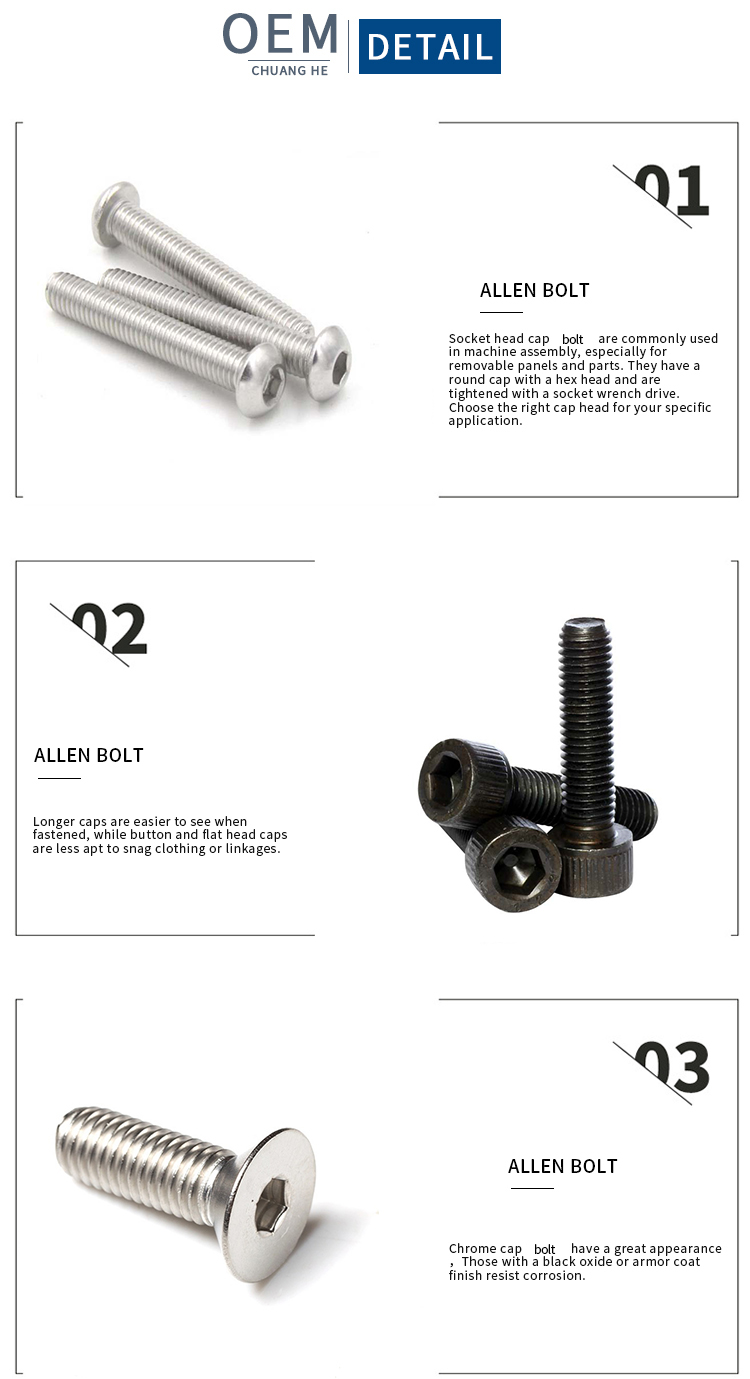 Chuanghe - Metric thread ISO7380 button head hex hexagon socket allen screw bolt M2 M2.5 M3 M4 M5 M6 M8 Allen Bolt 8