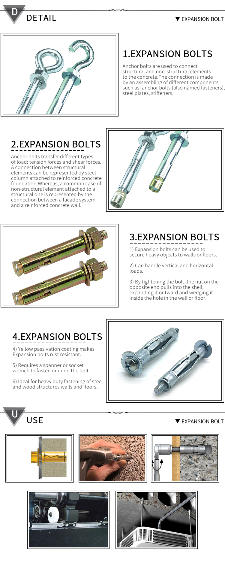 Chuanghe - High quality stainless steel wedge anchor/Expansion Anchor M12*120 expansion bolts 8