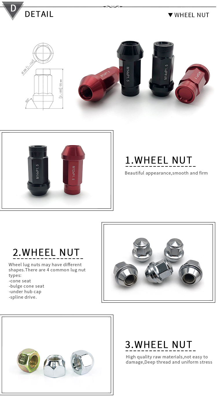 Chuanghe - 50mm 7075 aluminum lug nut Wheel car m14x1.25 lug nuts Auto nut 9