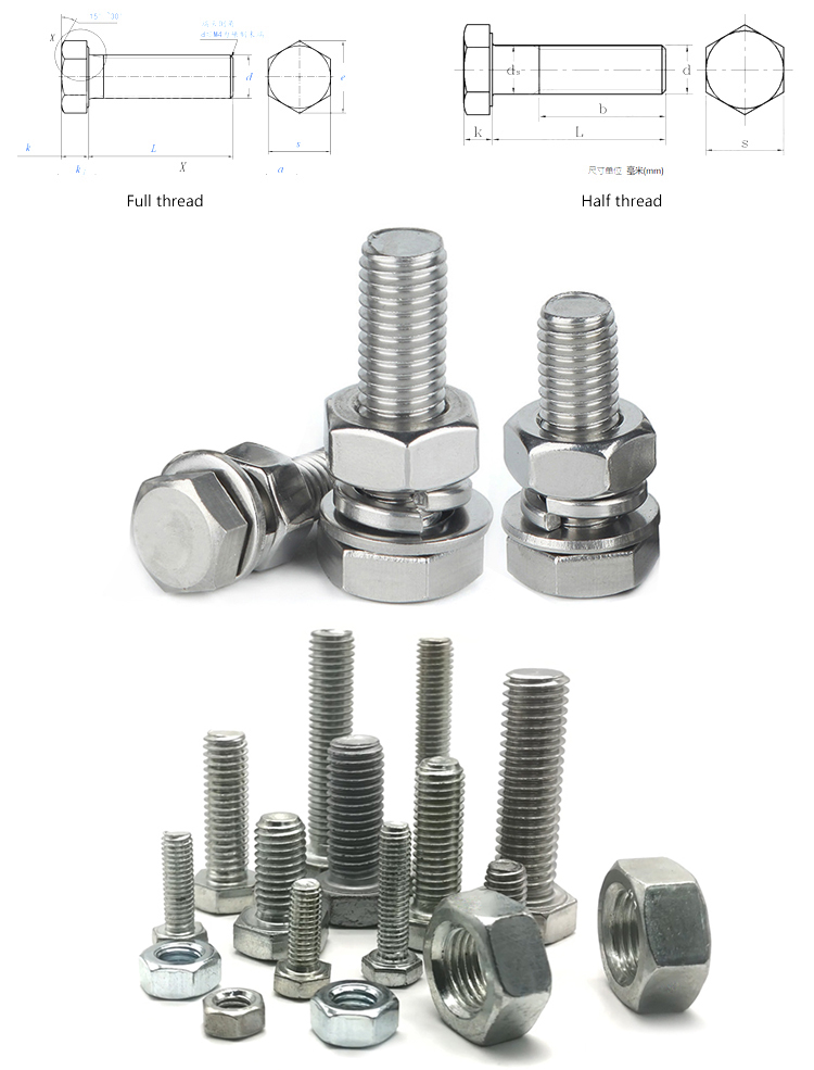 Chuanghe - manufacturers Custom grade 8.8 bolt and nut screw washer DIN931 DIN933 metric stainless steel galvanized hex bolts and nuts hex bolts 9