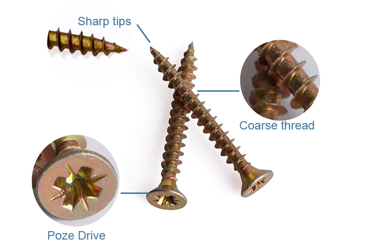 Chuanghe - High Quality Chipboard Yellow Zinc Coated Flat Head Self Tapping screw countersunk head wood screw wood screw 9