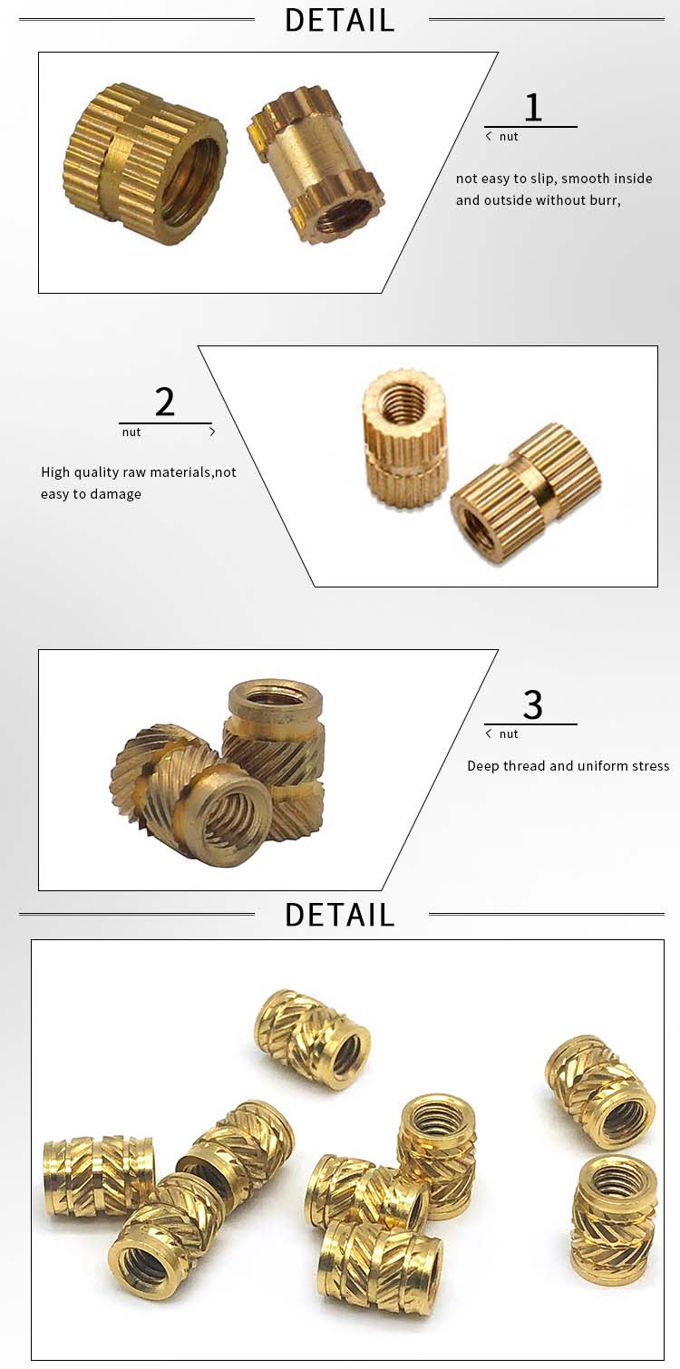 China wholesale Custom m3 M6 M8 Brass Insert Straight Knurling Brass Insert Nut Self-Locking Blind Threaded Inserts For Plastic