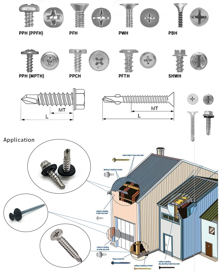 Wholesale din7504 stainless steel hexagon building tek roofing screws galvanized rubber washer hex self tapping drilling screw