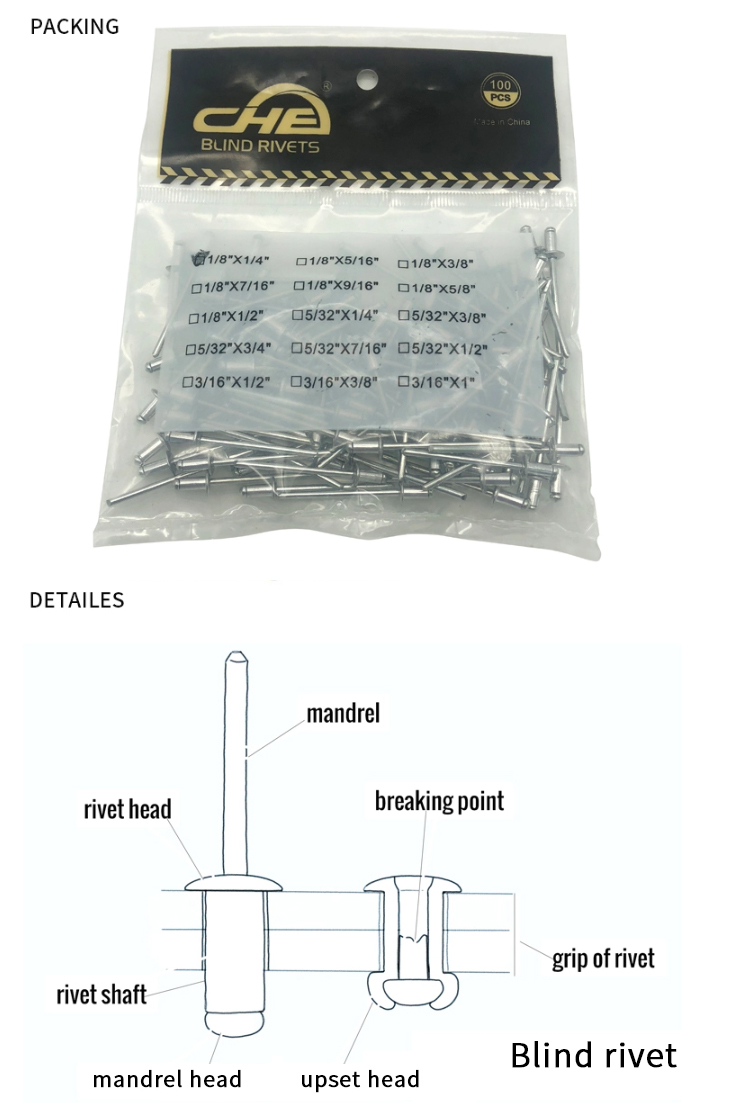 Chuanghe - Wholesale galvanized aluminum aircraft multi grip blind pop rivet countersunk head threaded open end blind rivets blind rivet 9