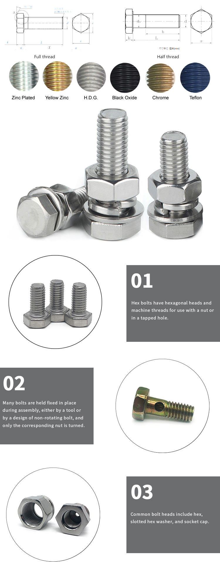 Chuanghe - Customized OEM stainless steel 304 316 din933 hex bolt and nut with washer of A2 70, A4 80, A4 70 hex bolts 9
