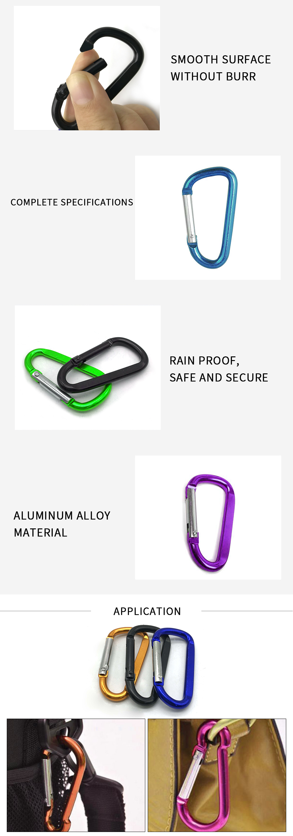 China supplier custom mini hiking 25kn 30kn bag locking keychain snap swivel hook carabiner hooks clips colorful carabiner