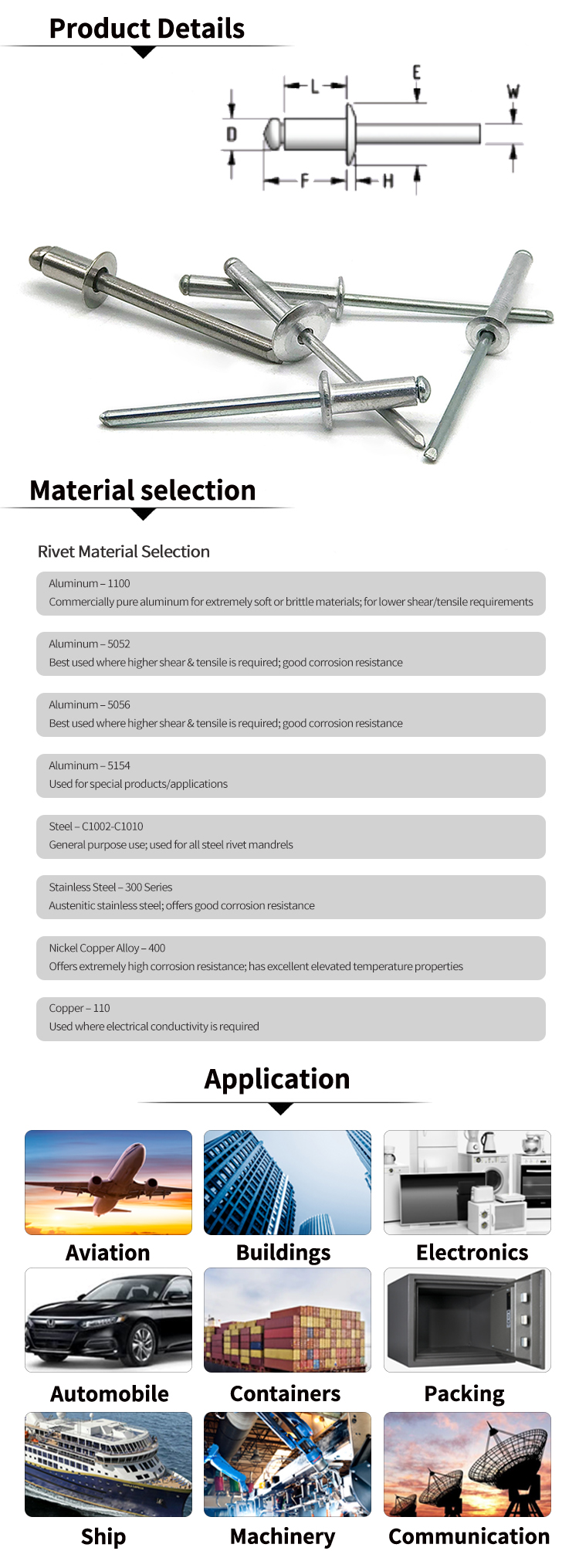 Manufacturer Aluminum Steel 9/16 Color Head Open Type csk Blind Rivet