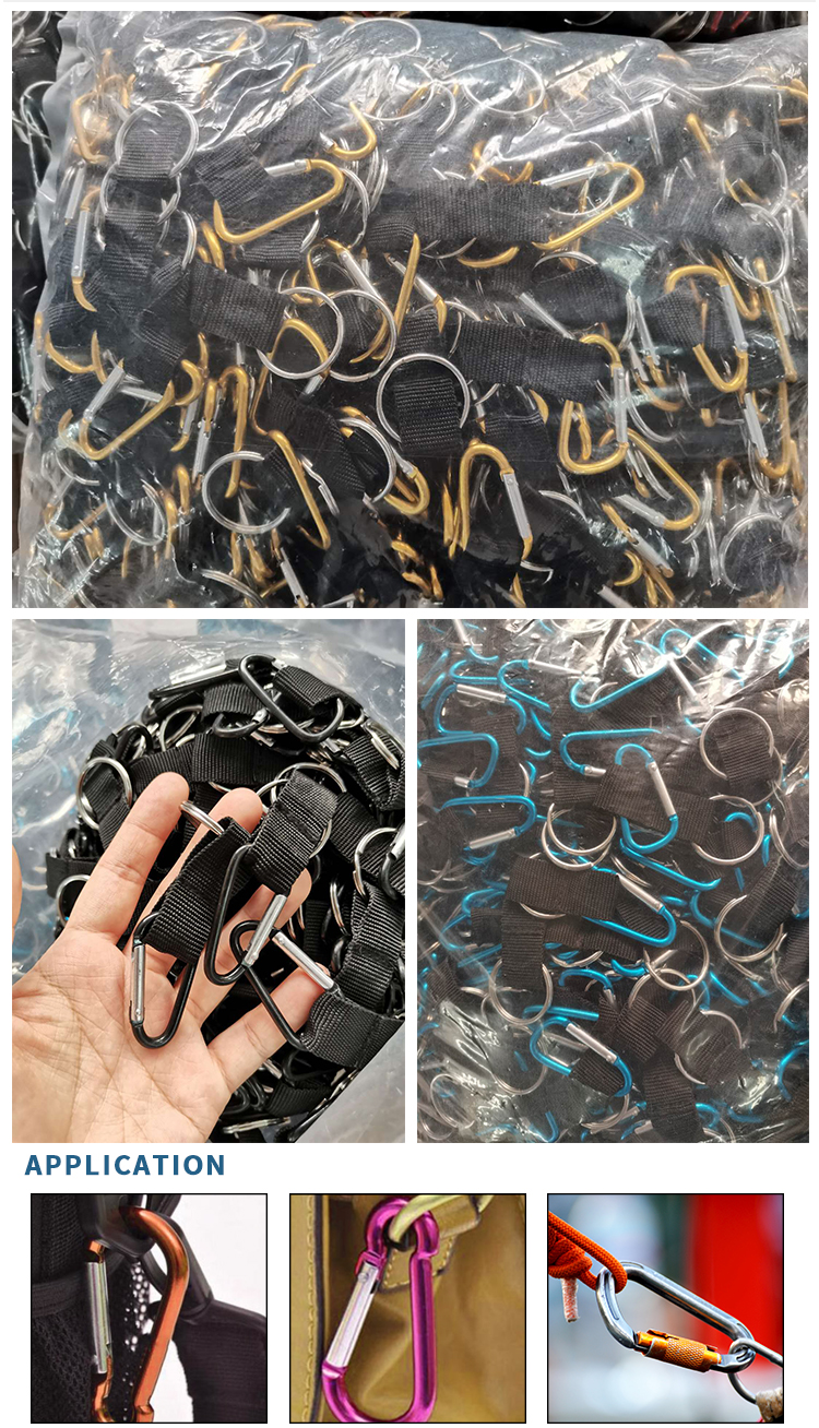 China wholesale custom mini small 5mm flat key ring round metal snap clip hook locking double keychain black aluminum carabiner