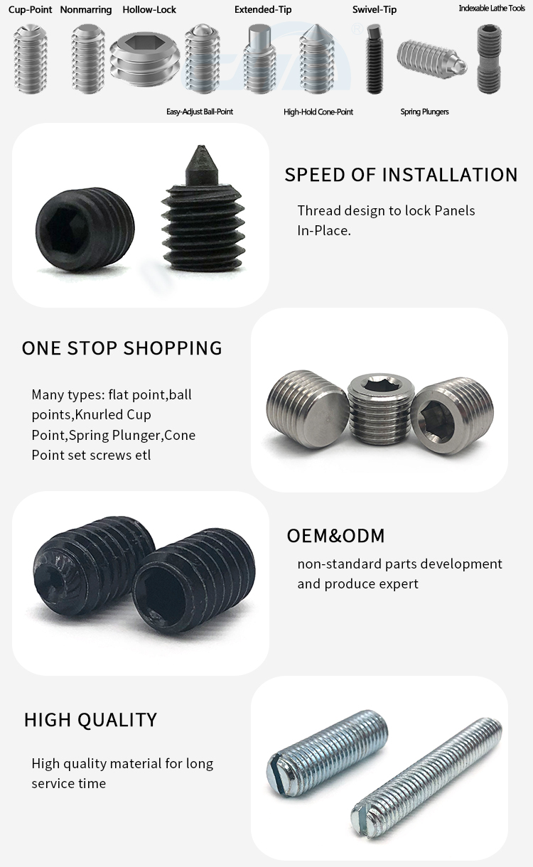 Chuanghe - Customized stainless steel computer Plugs screw Hexagon Socket Allen Drive Flat Point Grub Set Screws 1/8 M4 M5 M6 Set screw 9