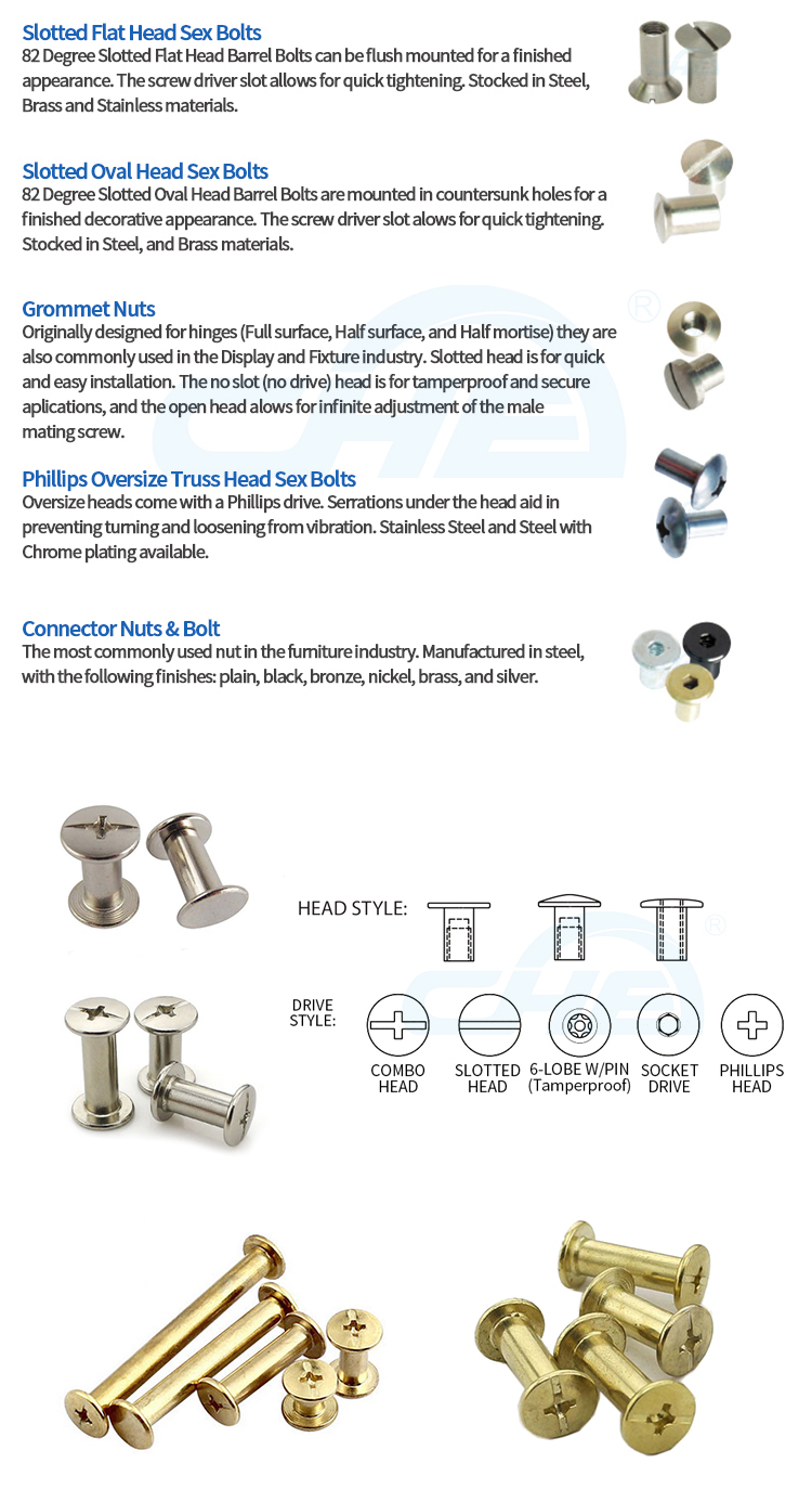 China custom m2 m5 m8 1/8 book binding post rivets slotted chicago screw brass male and female screws