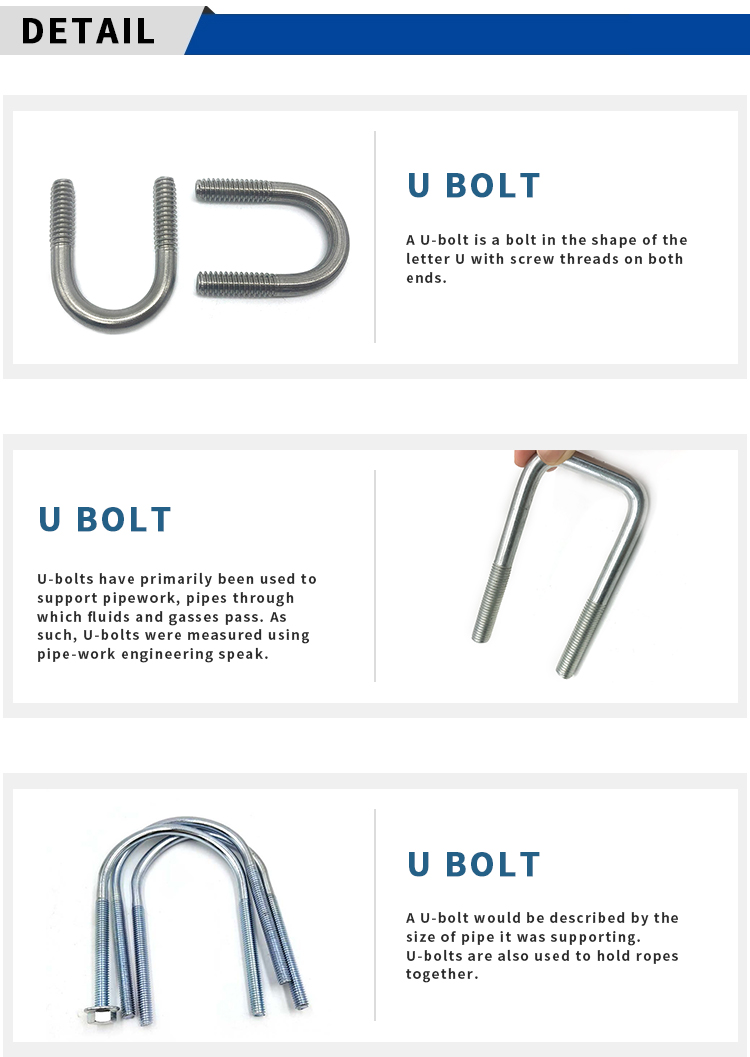 Chuanghe - China supplier galvanized Pipe Clamp U-Bolt flat square type anchor Bolt nut din 3570 Stainless Steel 304 316 Marine boat U Bolt u bolts 9