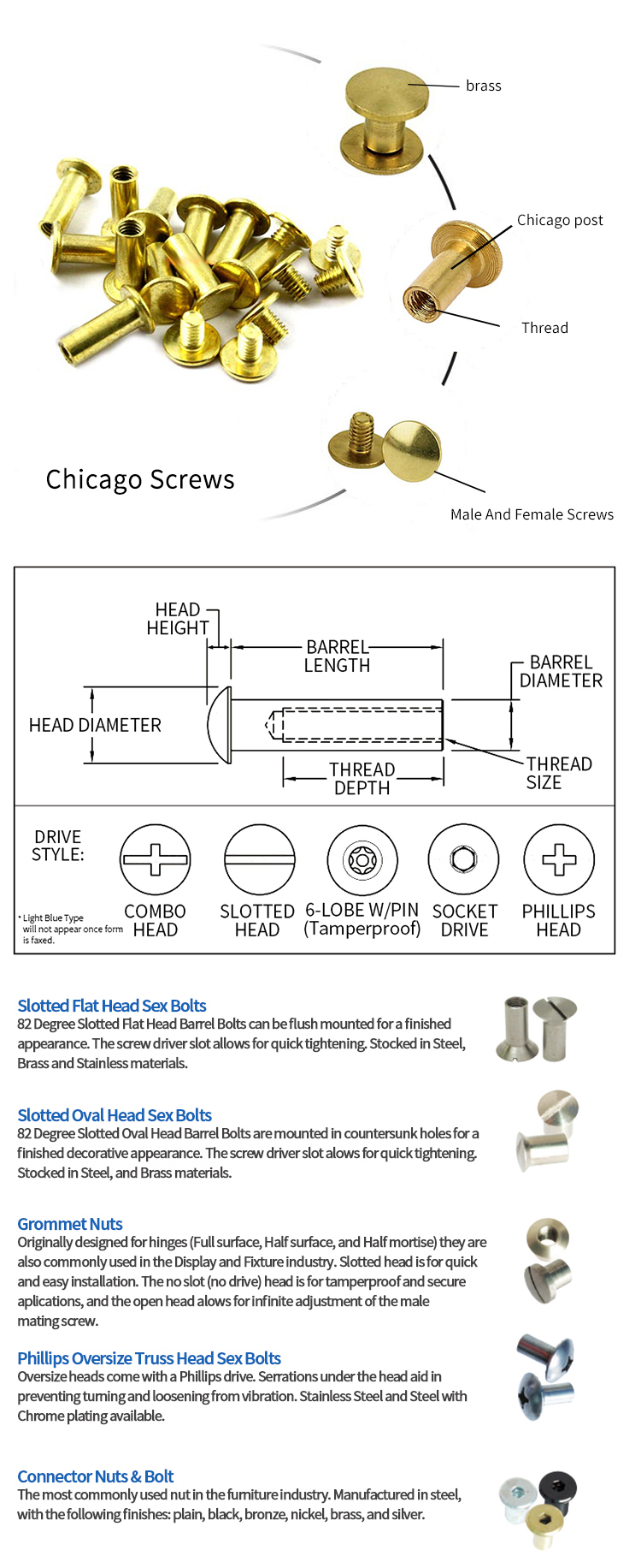 Chuanghe - China custom m2 m5 m8 5mm 8mm 12mm 70 mm 1/8 brass book binding post rivets slotted chicago screw color male and female screws Chicago screw 9