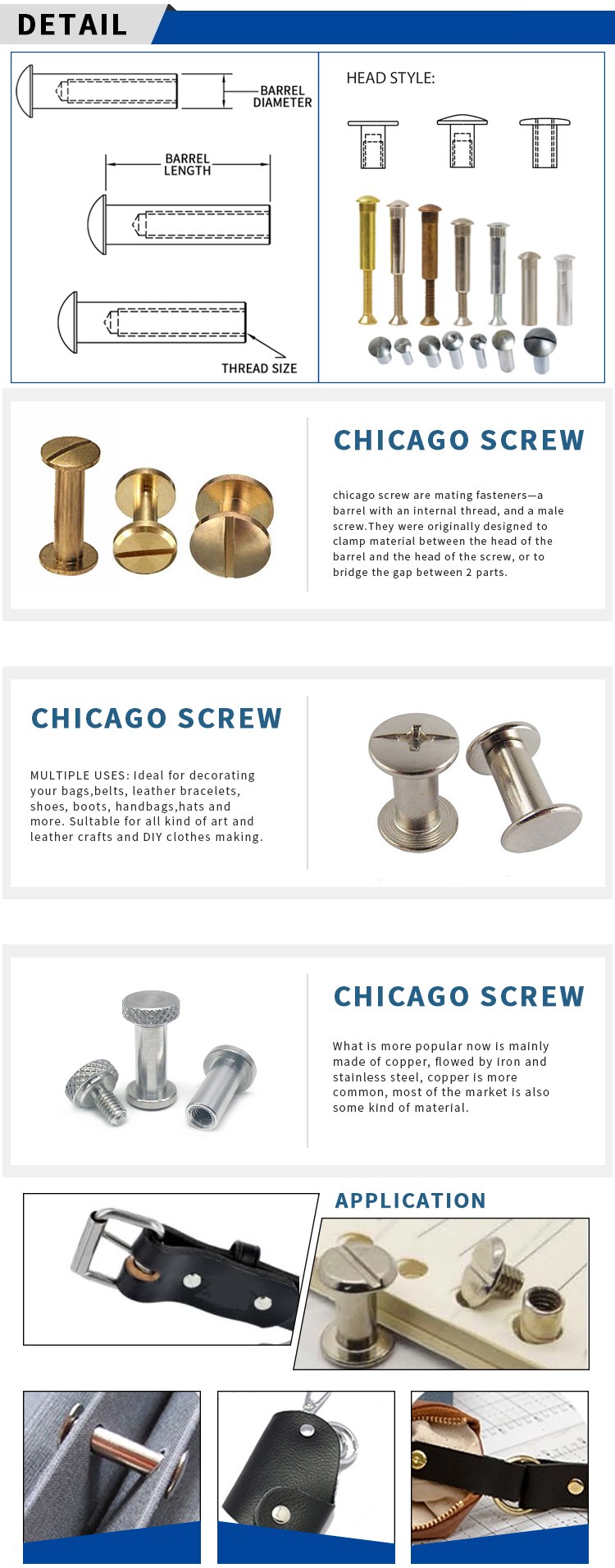 Chuanghe - M3 M4 M5 M6 M8 M10 M12 Stainless Steel 304 Wood Furniture Metal Sheet Book Leather Rivet Barrel Nut Torx Pin Chicago Screw Chicago screw 9