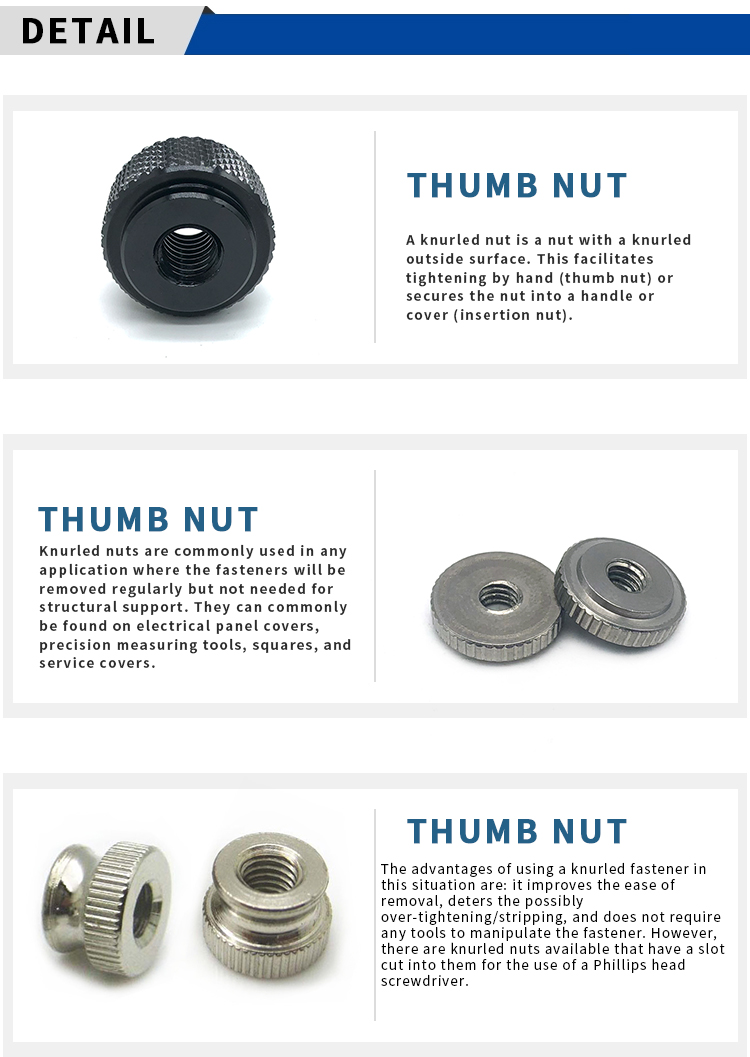 Chuanghe - DIN467 Knurled thumb Nut M1 M1.2 M1.4 M1.6 M2 M2.5 M3 M4 M5 M6 M8 10mm Stainless carbon steel fasteners thumb nut 9
