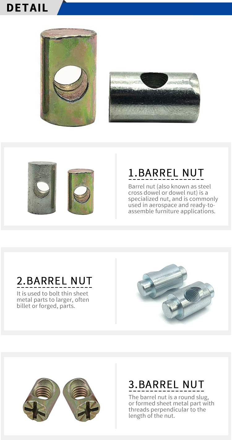 Chuanghe - Customized blue Zinc Plated Carbon Steel Double Hole Slotted head round barrel nuts M6 M8 Barrel Nut Sleeve nut 8