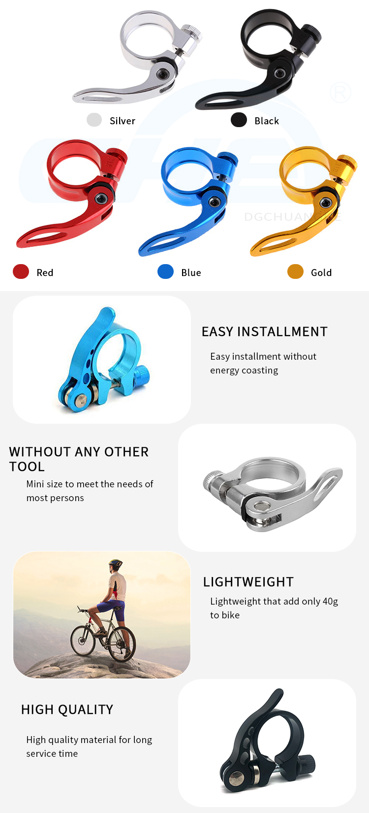 Chuanghe - Wholesale 34.9 mm 36.4 mm 30.0 mm seat tube clamp quick release bike seatpost clamp bicycle clamp 10