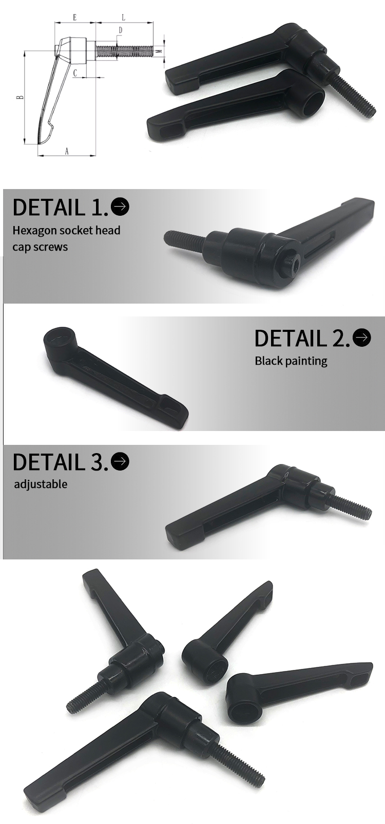 China M5 M6 M8 M10 L Type zinc alloy adjustable clamp lever handle