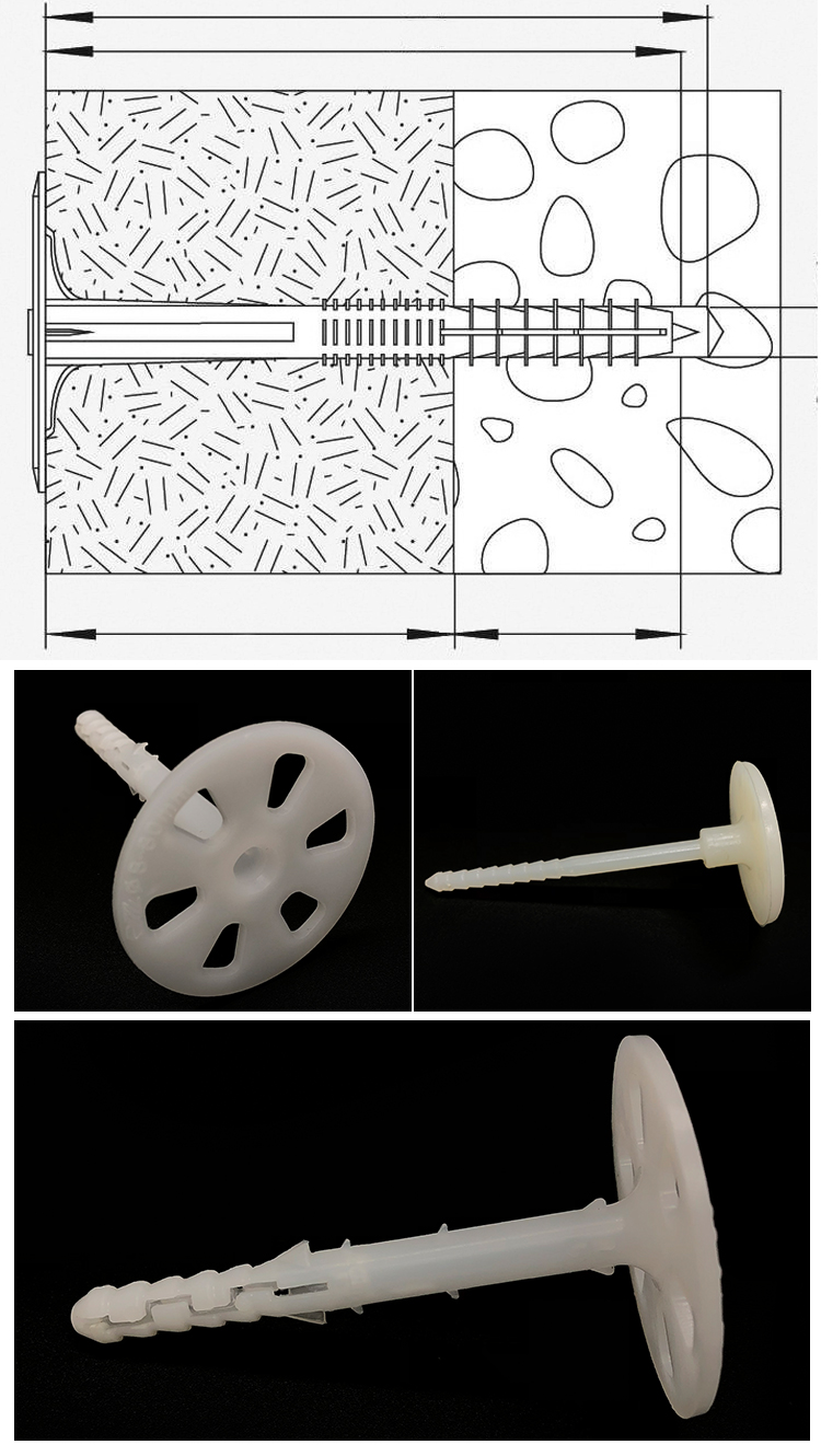 Chuanghe - Custom stainless steel screws plastic nylon wall plug anchor drywall insulation dowel board nails anchors fixing insulation nail Wall Plug 9