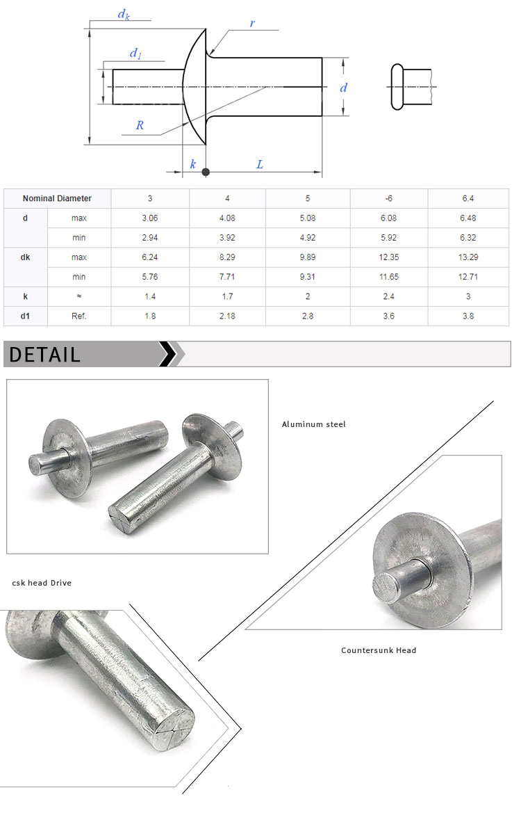 Chuanghe - OEM Stainless Steel 304 316 Drive Rivet Full Aluminum Countersunk head Hammer Drive Pin Rivets solid rivet 8