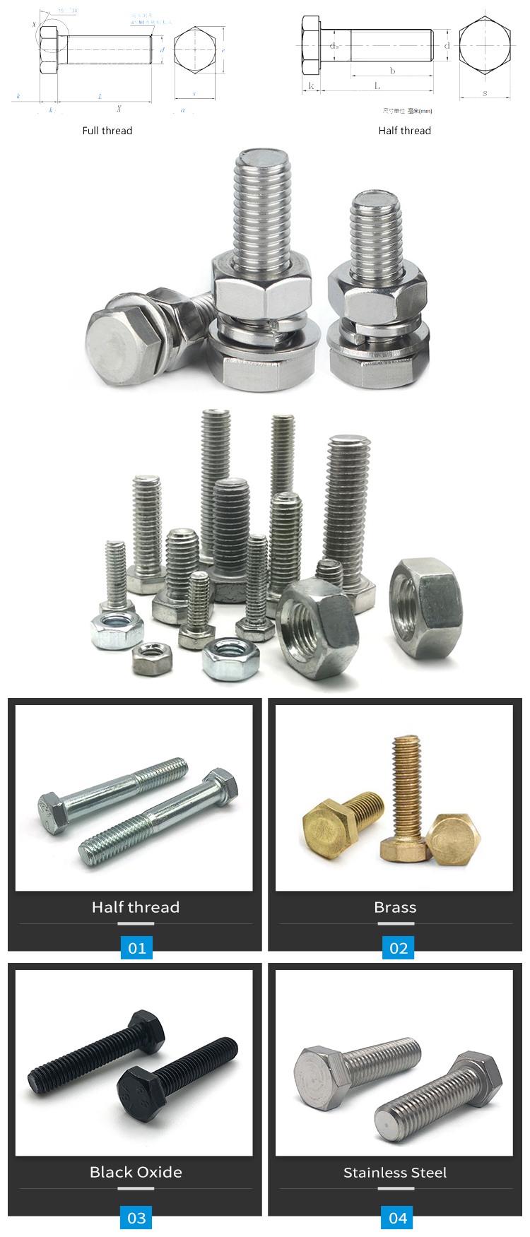 Chuanghe - m12 stainless bolts and nuts 304 sizes grade 8.8 long bolt and nuts hex bolts 10