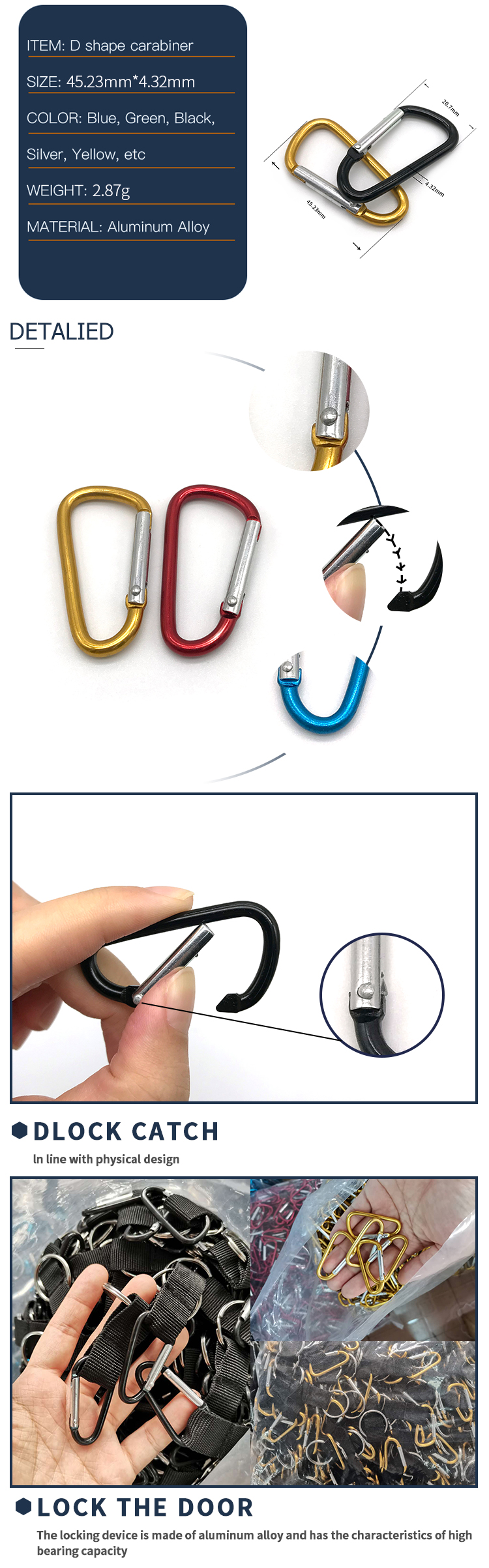 Chuanghe - Stainless Steel Carabiner Clip Spring-Snap Hook M4 1.57 Inch Heavy Duty Carabiner Clips for Camping Carabiner 11