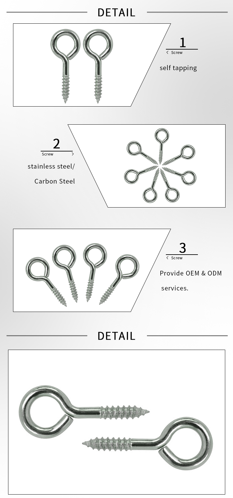 Chuanghe - China wholesale Carbon Steel Stainless Steel 316 Wood Thread closed bolt Lag zinc plated m6 Self Tapping Closing Hook Eye Screw Eye screw 9