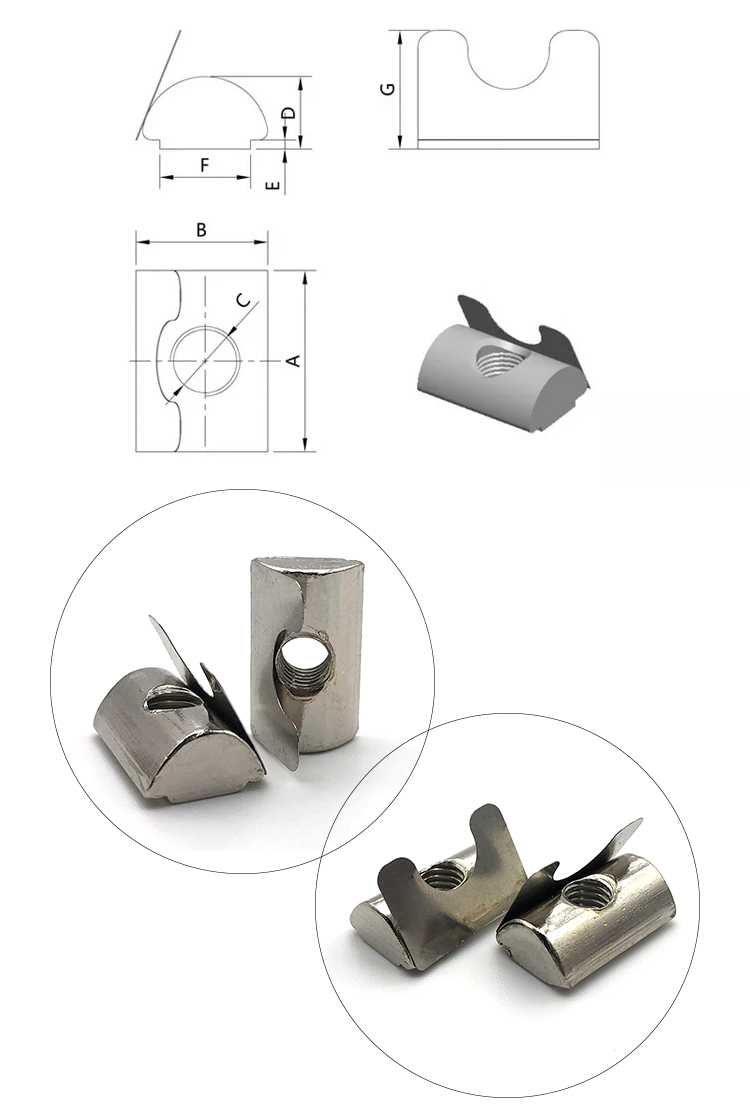 Chuanghe - Custom T Slot Accessories 3030 Series Easy-install Insert Spring Square Furniture M6 M8 M10 T-sliding Elastic Nut t nut 8
