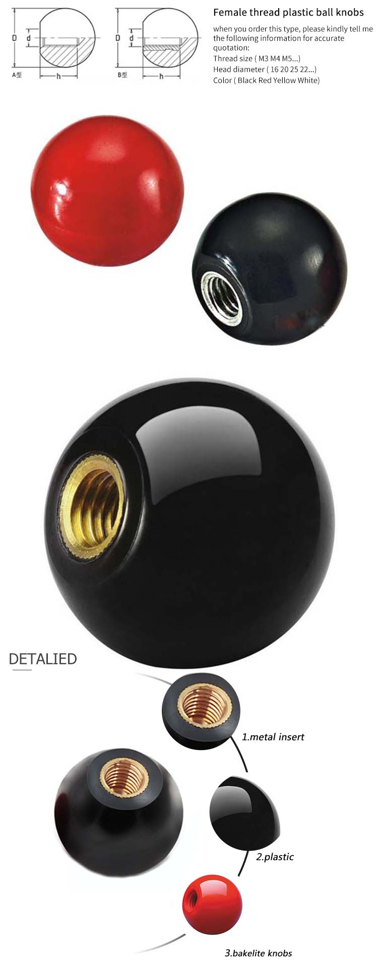 Chuanghe - China Supplier round ball knobs round bakelite plastic knob Bakelite Plastic Black Ball Knob Handle 10