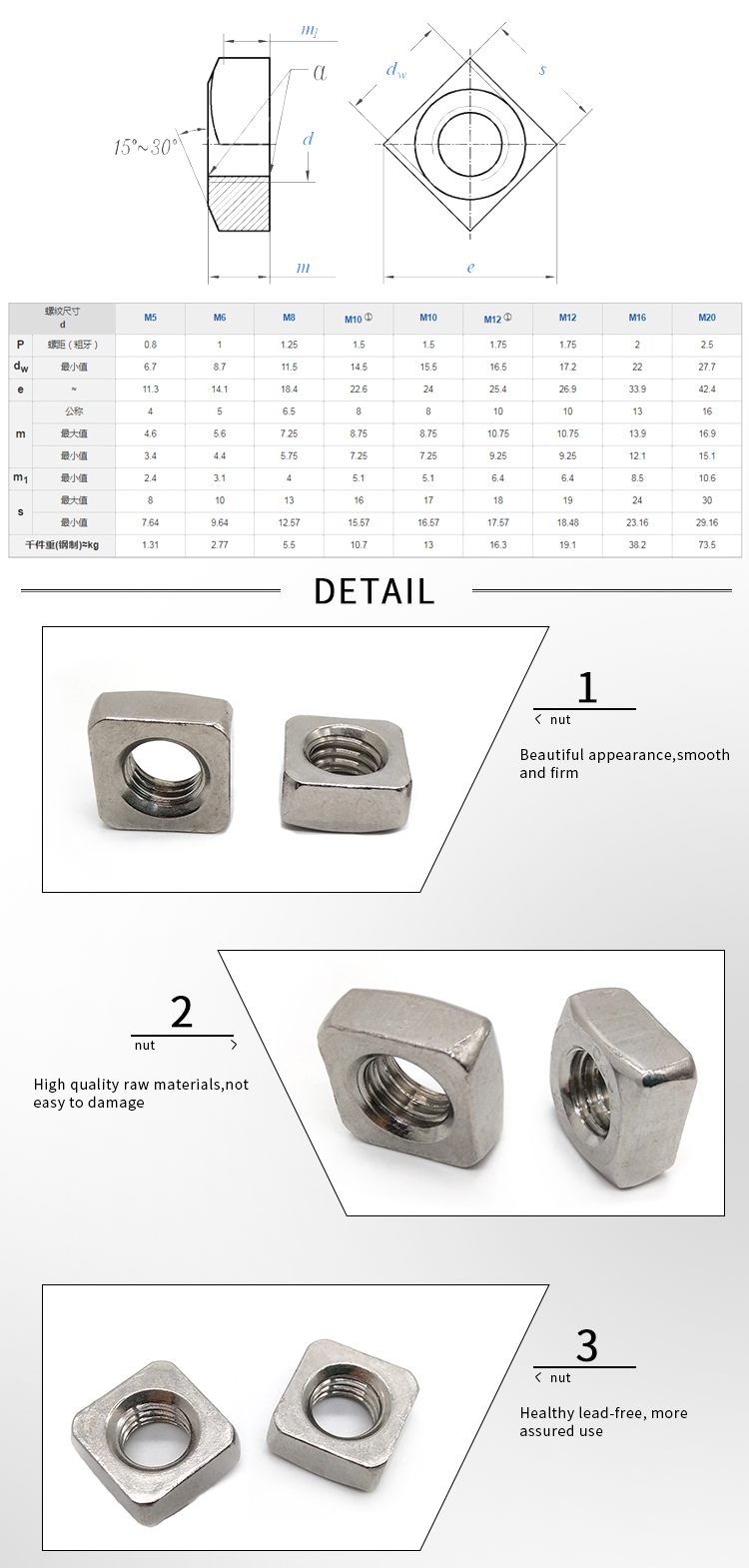 Chuanghe - China wholesale zinc plated DIN557 stamping torque thread lock bolt and nut M3 M5 M6 M8 carbon steel Stainless steel Square Nuts square nut 8