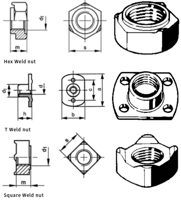 Chuanghe - din928 galvanized square weld nut 3/16 1/4 weld nut 8