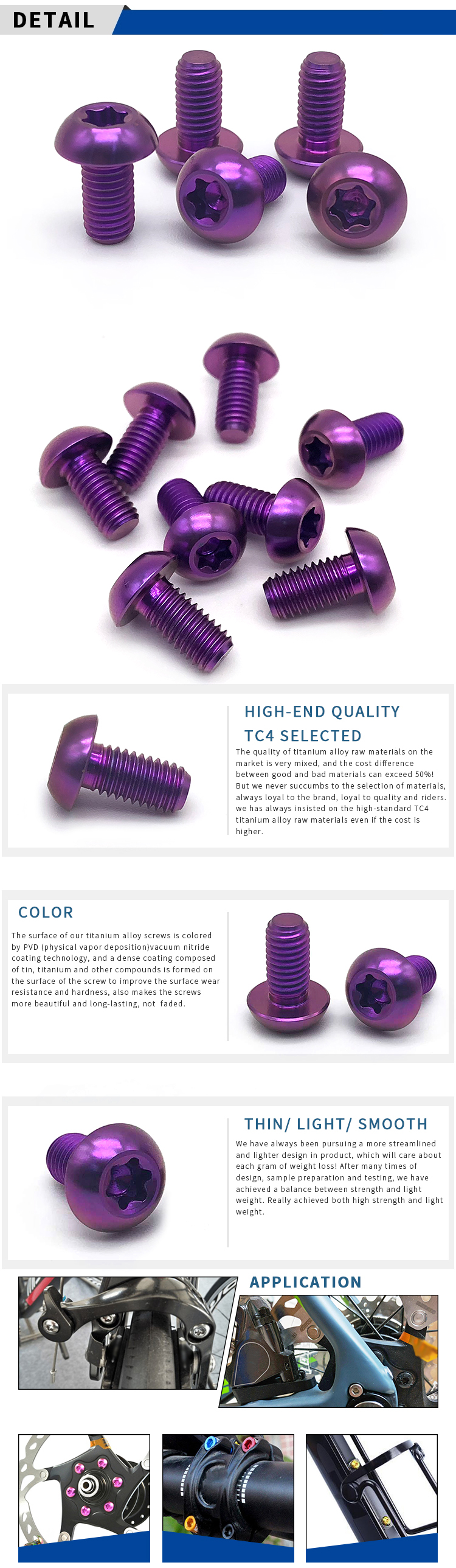 China wholesale CNC Anodized Self Tapping Screw M3 M4 M8 M6 M10 bicycle bolt Colorful Button Head GR2 GR5 Torx Titanium Screw