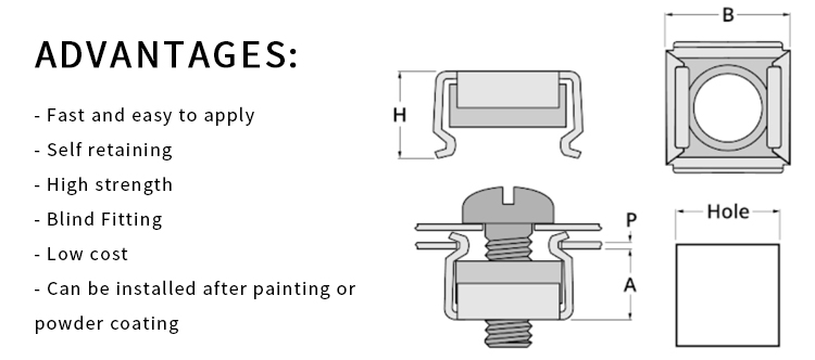 Chuanghe - Galvanized floating clip cage nuts server rack mounting cage nut cage nut 9