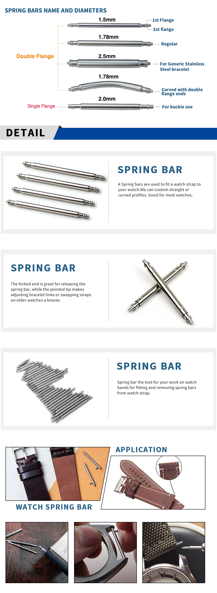 Chuanghe - 304 316ss custom spring bar release steel watch spring bars spring bar / watches pin 8