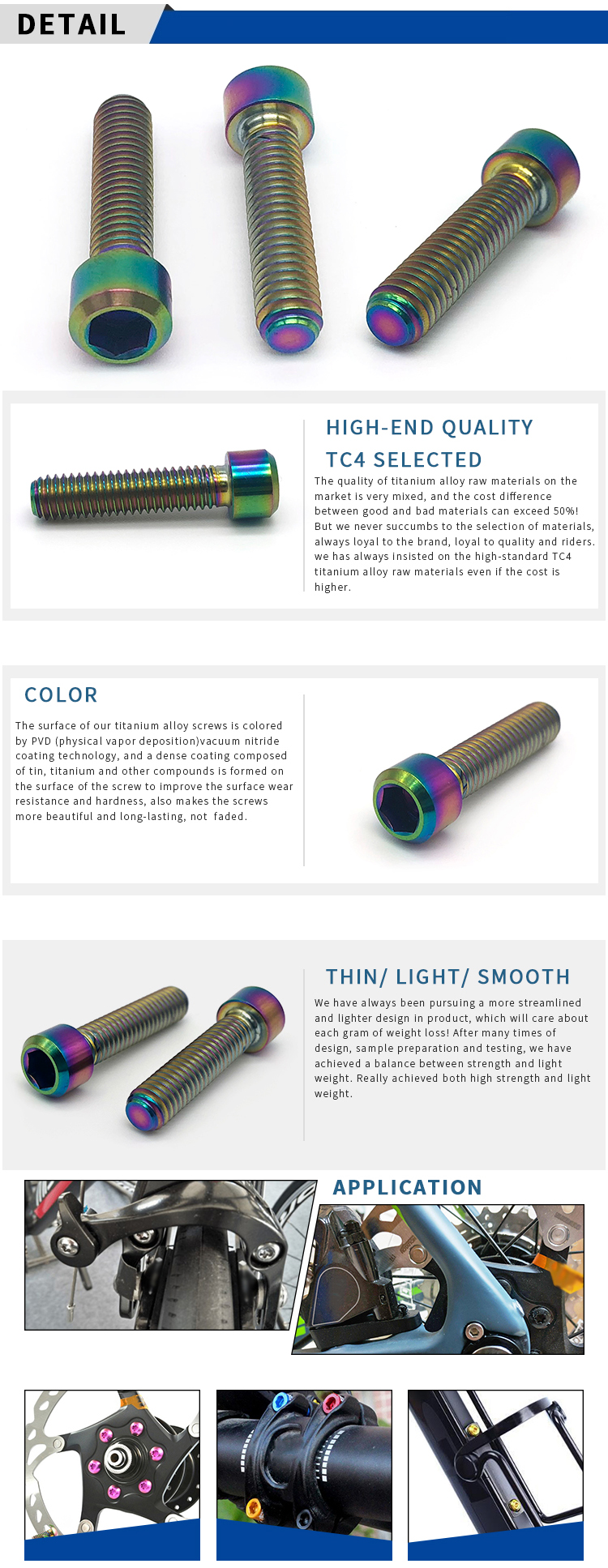 Chuanghe - Wholesale customized gr2 M8x20 25mm cycle security Titanium Allen Head bolt for BMX Stem Bike Screws Bicycle Stem Bolts Titanium screw 9