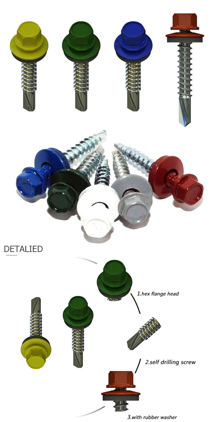 China wholesale m8 65mm 90mm 100mm zinc plated metal self-drilling with rubber washer wood hex head self drilling roofing screw