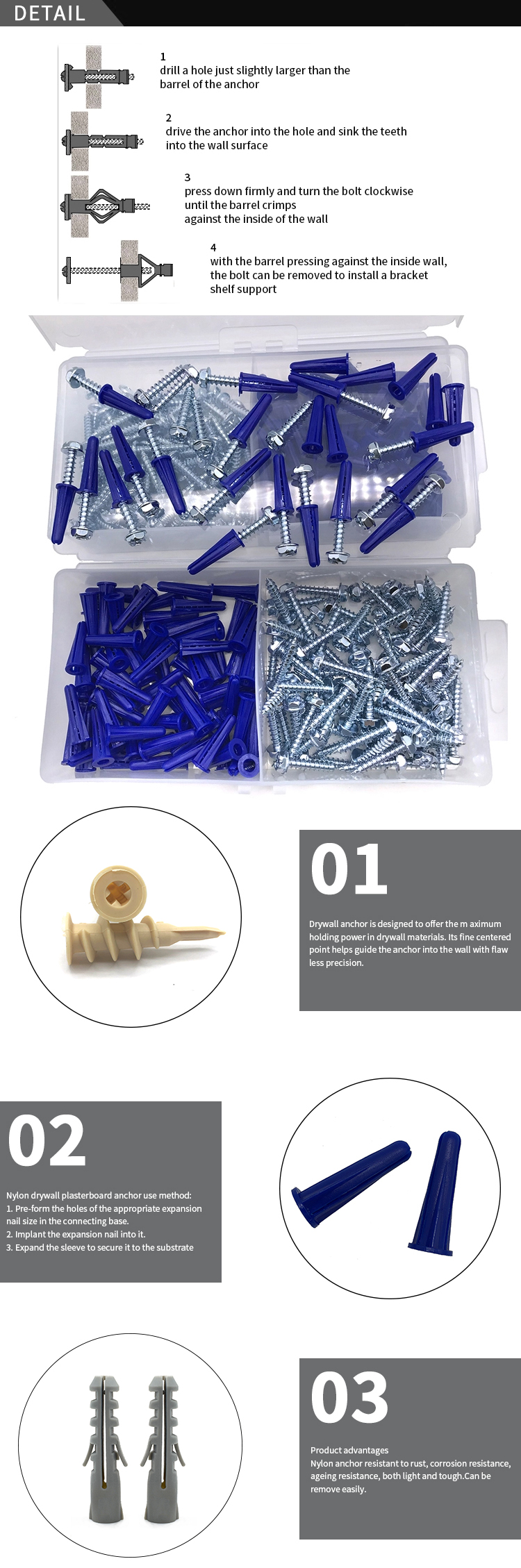Chuanghe - Manufacturers wall plug 3/8 wall plugs and screws blue color plastic wall plug Wall Plug 11