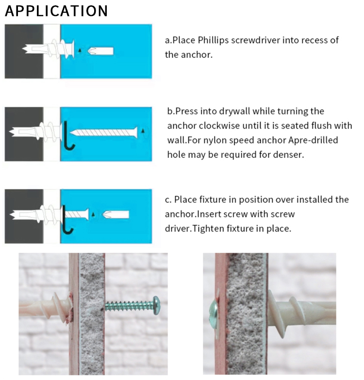 Chuanghe - plastic anchor Zinc Alloy Easy Drive Threaded POM wall plug 13x40 self drilling nylon drywall anchor gypsum board anchor Wall Plug 11