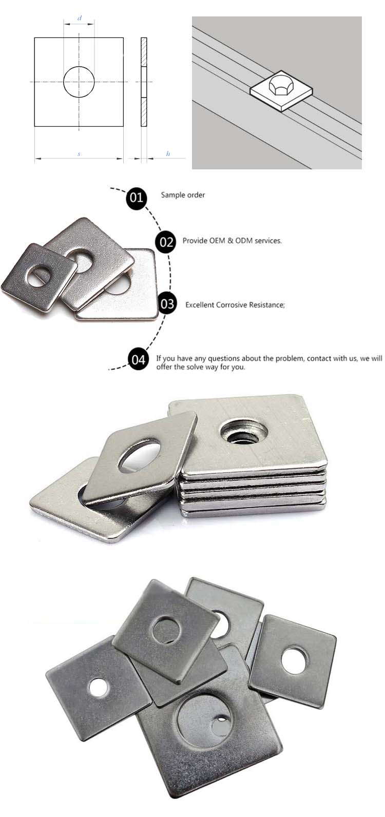 Chuanghe - China manufacturer wholesale a4 stainless steel thin flat washer galvanized m6 square washers din436 square washer 9