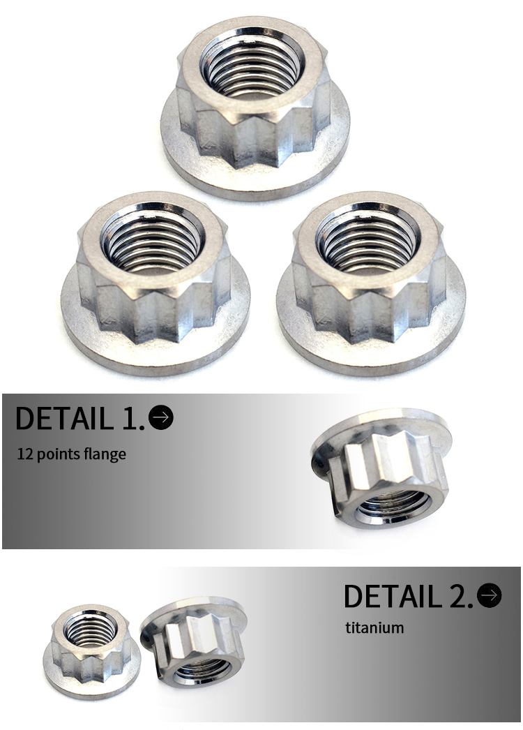 China wholesale High Strength Customized automotive 1mm lock nut m18 m4 m7 m10 Anodized Gr2 gr5 titanium 12 points flange nut