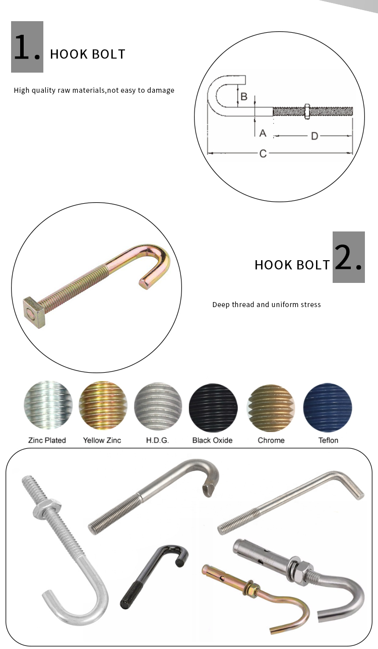 China Manufacturer m3 stainless steel j hook bolt with nut