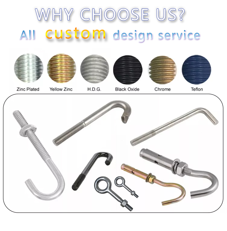 China Manufacturer m3 stainless steel j hook bolt with nut