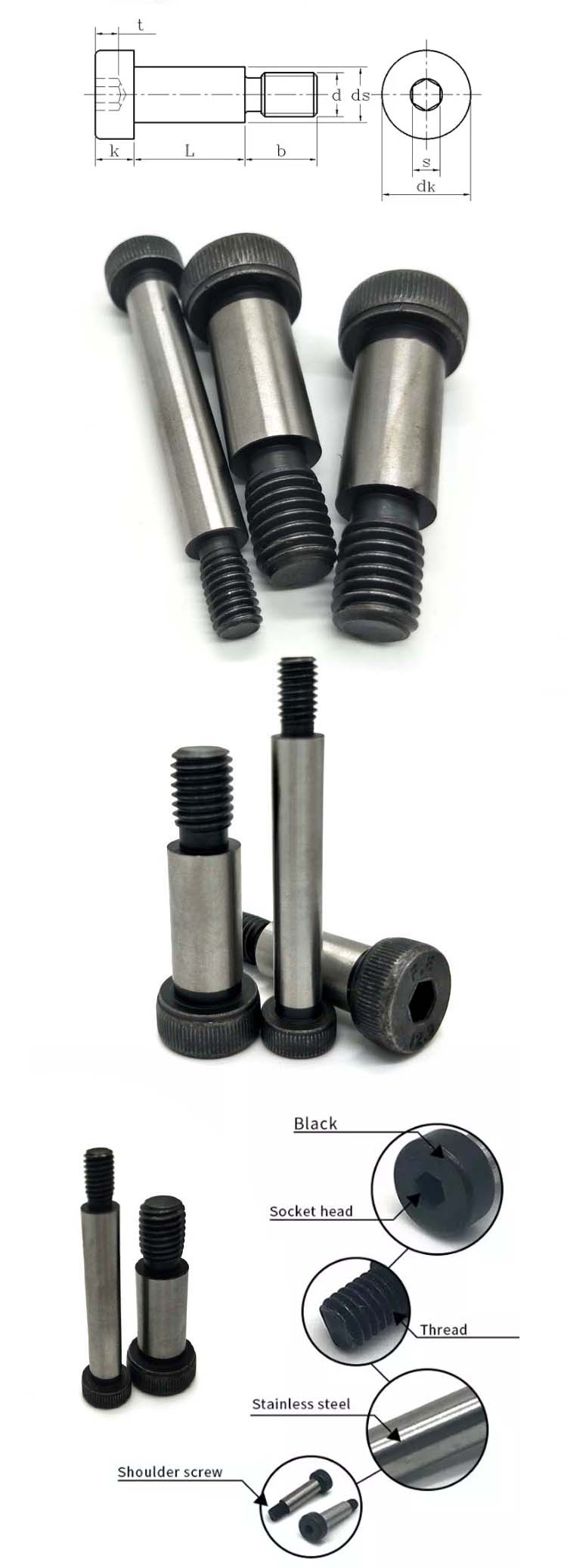 Chuanghe - China fastener customized size m3 m6 m7 hex socket head cap step screw bolt Stainless steel knurled thumb step shoulder screw Shoulder screw 8