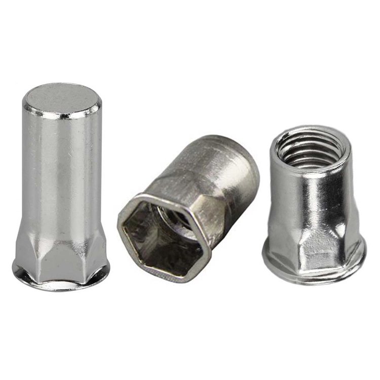 China Wholesale POP Blind Pressure Threaded Inserts Steel Flat Head Half Hex Body Closed End Blind Rivet Nuts 1