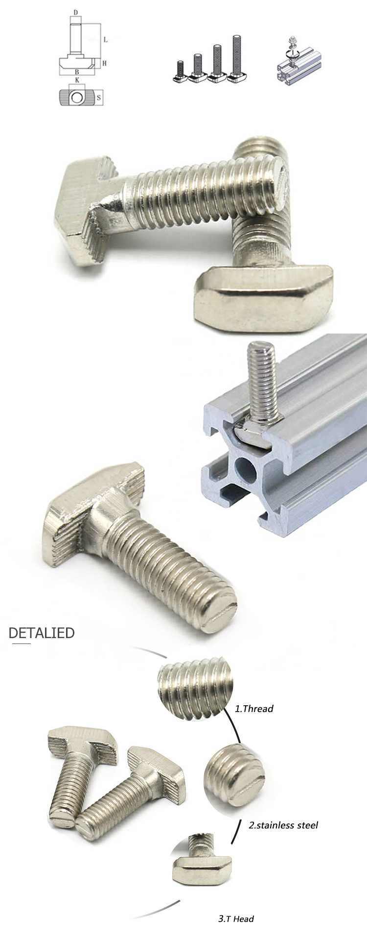 Chuanghe - China wholesale manufacturers stainless steel 316 t slot shaped nut track bolt for aluminum profile m6 m8 m5 Square Head T Bolt t bolts 9