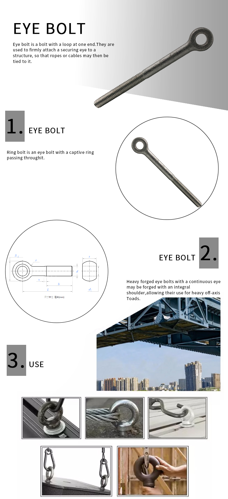 Chuanghe - China wholesale fastener DIN444 galvanized long hook forged lifting round ring m2 m4 m12 stainless steel screw eye bolt and nut eye bolts 8